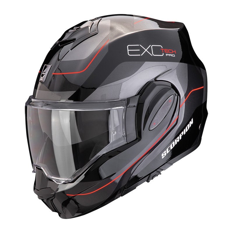 Scorpion Exo Tech Evo PRO nero/argento/rosso casco modulare fibra